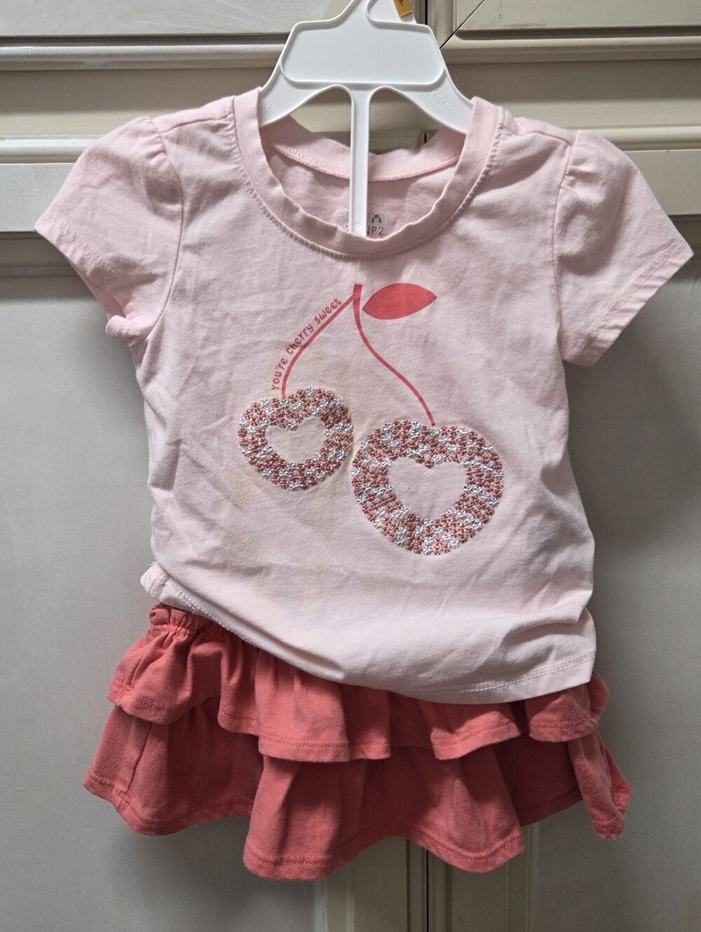 Garanimals Pink Short Sleeve Tee And Skort Set With Cherry Graphics Size 2T